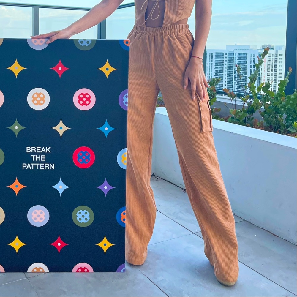 PrettyLittleThing Sand Cord Cargo Wide Leg Pants